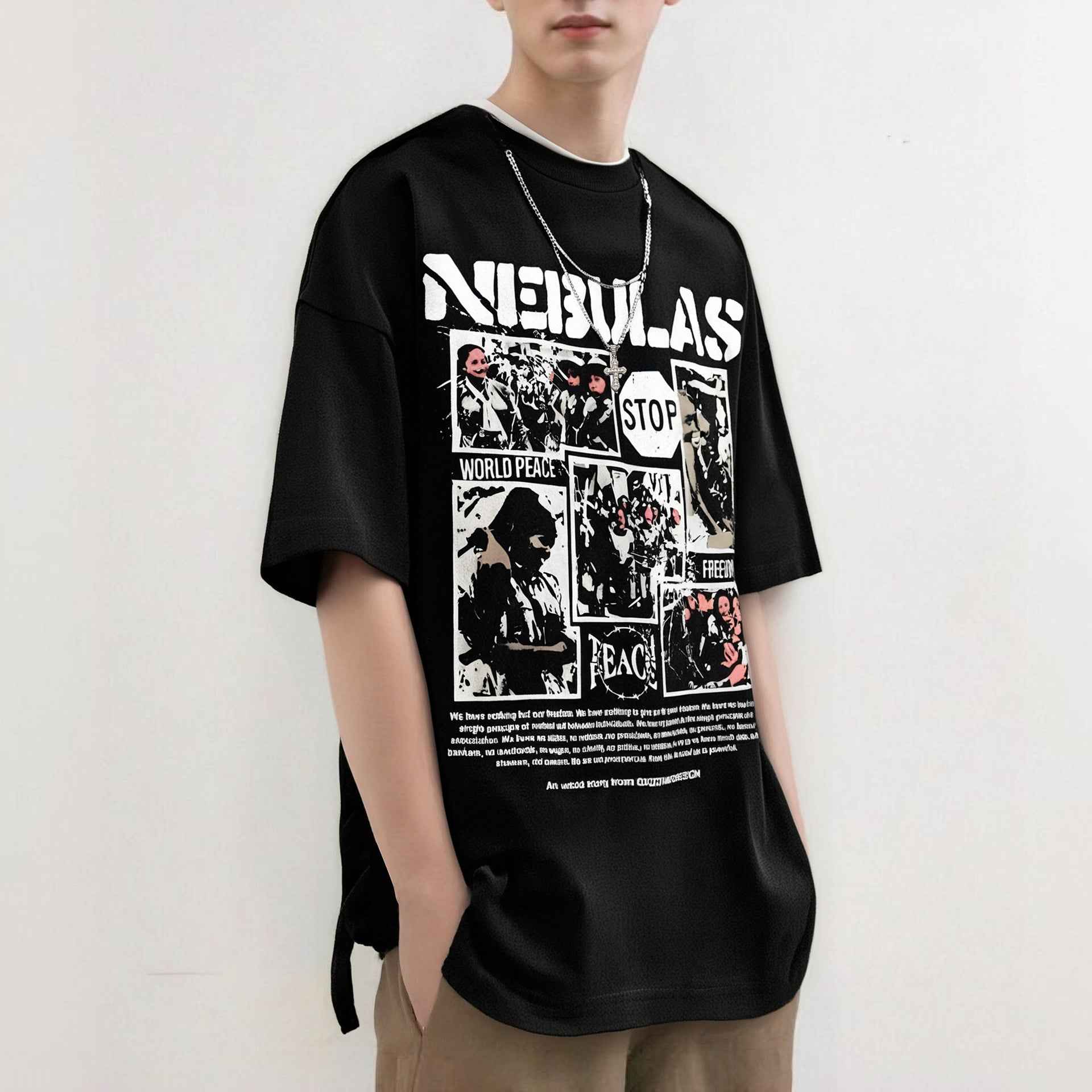 High Street Hem Distressed Necklace Decorated Design Short Sleeve T-Shirt For Men And Women | MuddyStock Originals MuddyStock