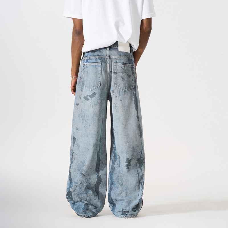 Streetwear Splash Paint Patchwork Straight Leg Jeans For Men | MuddyStock Originals