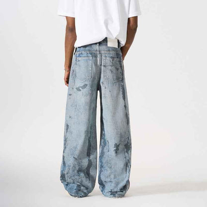 Streetwear Splash Paint Patchwork Straight Leg Jeans For Men | MuddyStock Originals