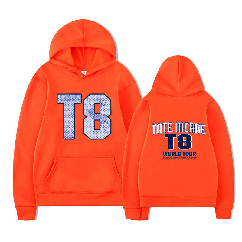 Tate McRae Fleece Hoodie For Men And Women Orange with Black Characters MuddyStock