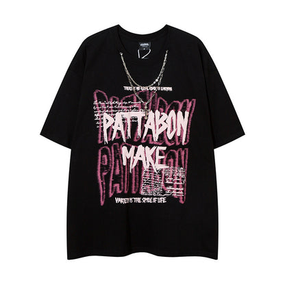 Streetwear Bubble Letter Print Short Sleeve T-Shirt for Women | MuddyStock Originals Black MuddyStock