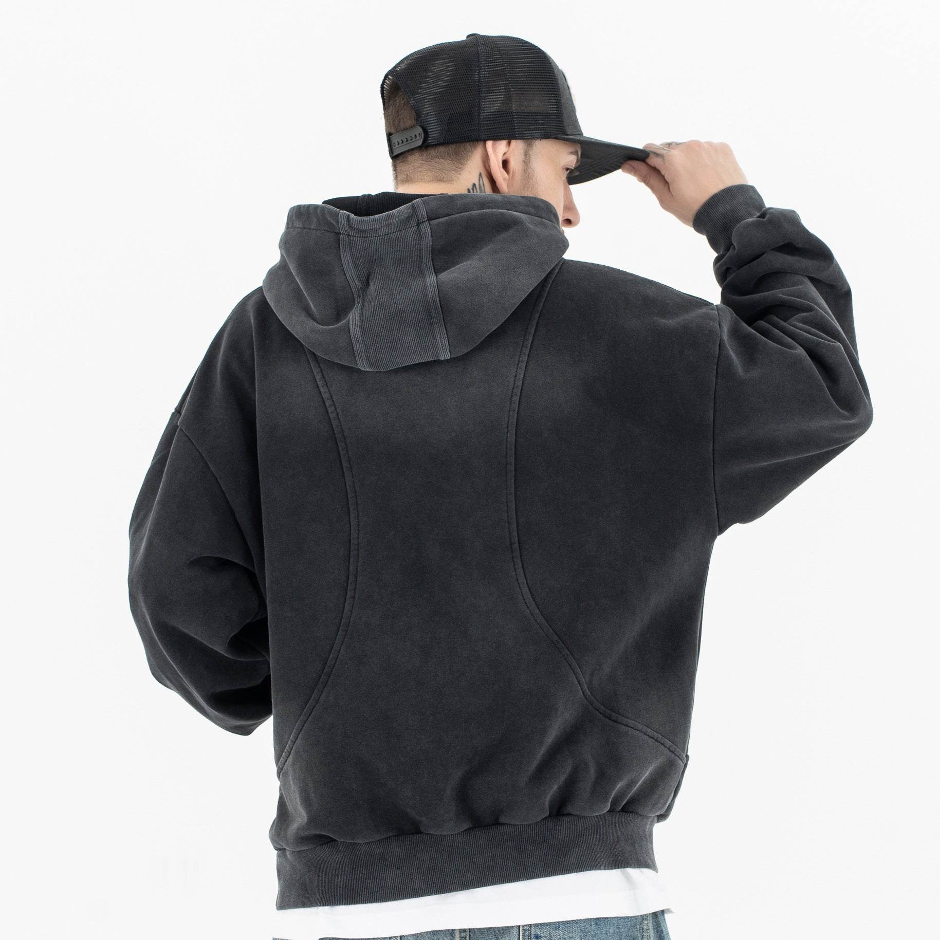 Deconstructed Patchwork Fleece Hoodie For Men MuddyStock