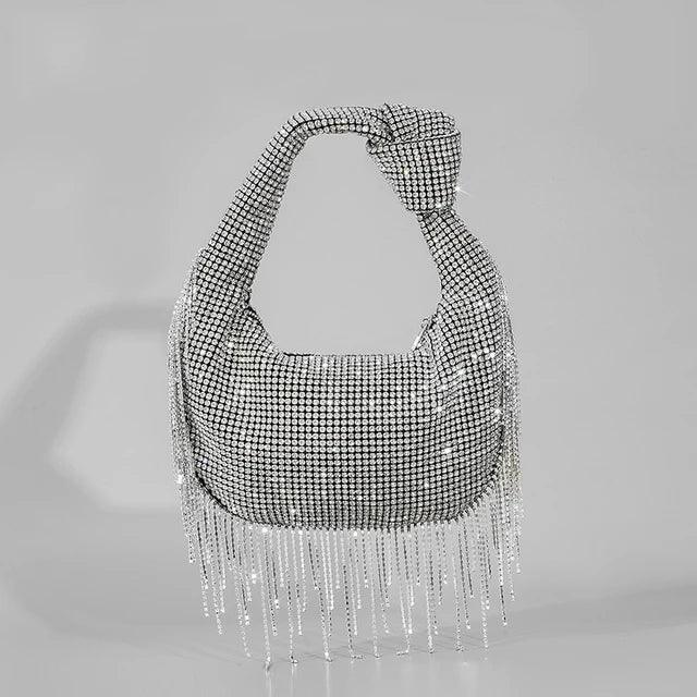Tassel Rhinestone Women Handbag Silver
