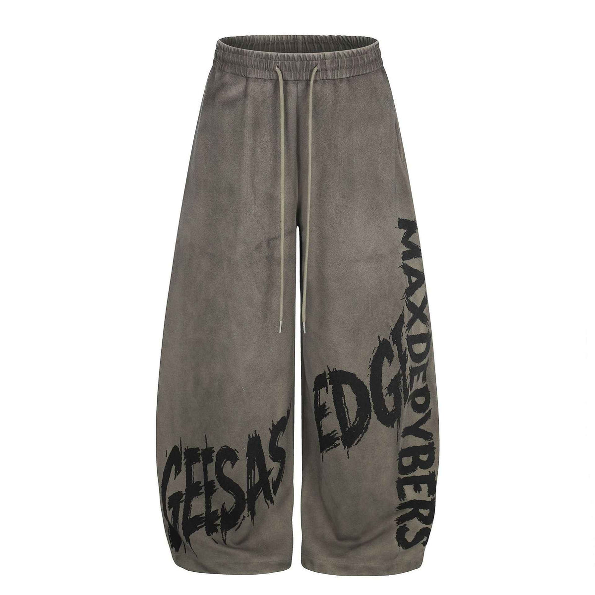 Tie-Dye Graffiti Distressed Loose Drapey Wide Leg Elastic Drawstring Casual Sweatpants For Men | MuddyStock Originals Distressed Grey