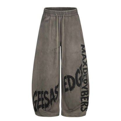 Tie-Dye Graffiti Distressed Loose Drapey Wide Leg Elastic Drawstring Casual Sweatpants For Men | MuddyStock Originals Distressed Grey