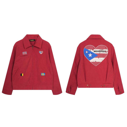 Corduroy heart-shaped printed lapel jacket for women