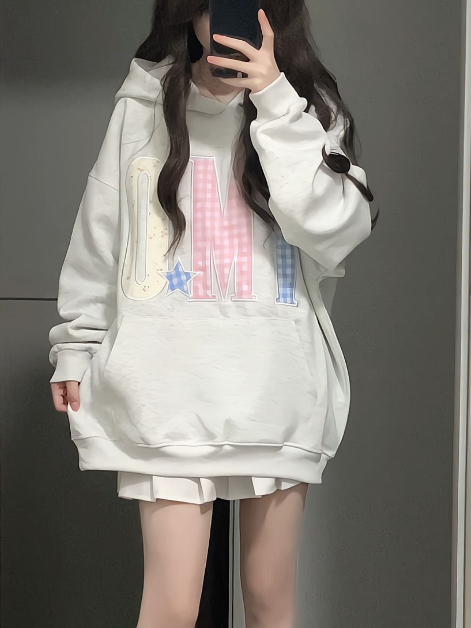 Women's Letter Embroidered Star Hoodie | MuddyStock Originals White Gray (Fleece Lined) eprolo