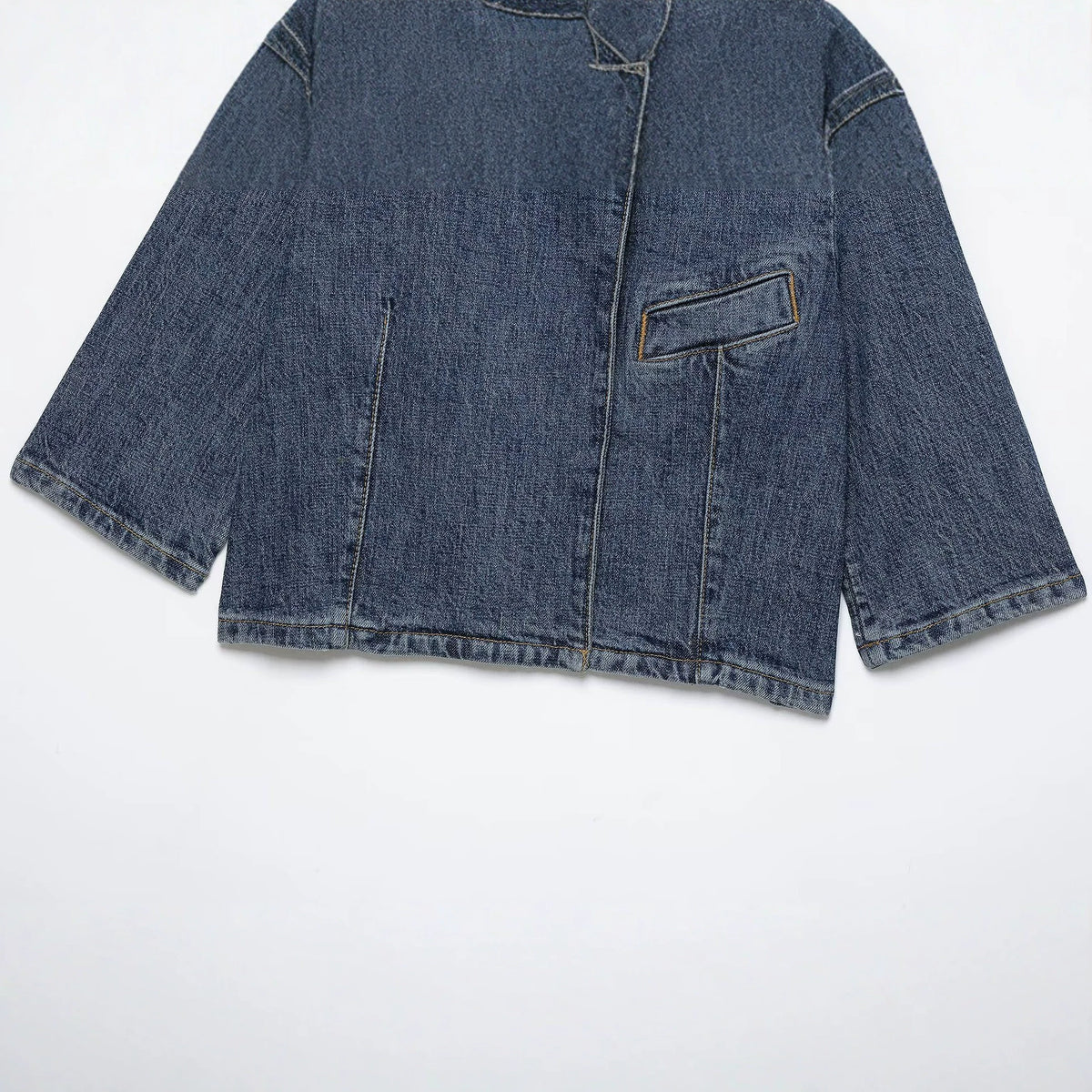 Versatile short sleeved stand up collar denim suit jacket