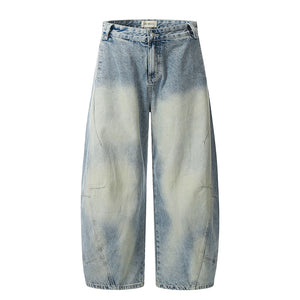 Wrinkle splicing lightning pattern washed white jeans Blue
