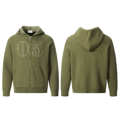 Knitted sweater with zipper jacket and jacquard design