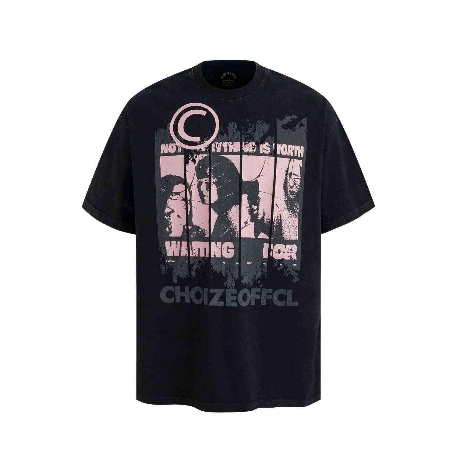 High Street Style Washed Vintage Character Letter Print Short Sleeve T-Shirt For Men | MuddyStock Originals Black MuddyStock