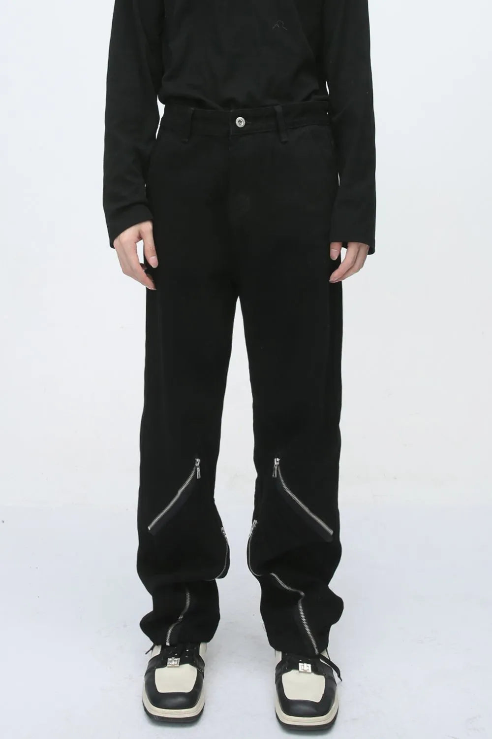 Men's Zip Decor Straight Leg Jeans Dark