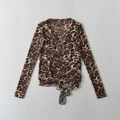 Leopard cross tie long sleeved top for women | MuddyStock Originals MuddyStock