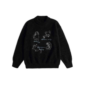 Long Sleeve Round Neck Loose Fit Sweater For Women | MuddyStock Originals Black