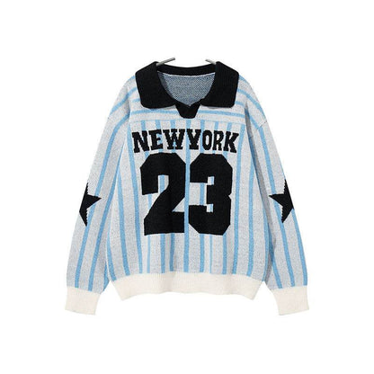 Retro Striped Number Jacquard Sweater For Men And Women | MuddyStock Originals Apricot MuddyStock