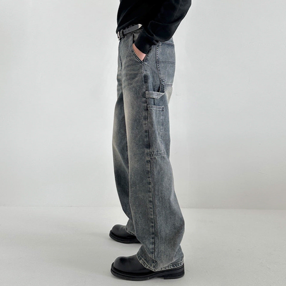 Casual Style Workwear Style Denim Material Straight Leg Wide Leg Clean Fit Pants eprolo