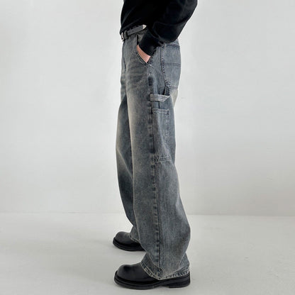 Casual Style Workwear Style Denim Material Straight Leg Wide Leg Clean Fit Pants eprolo