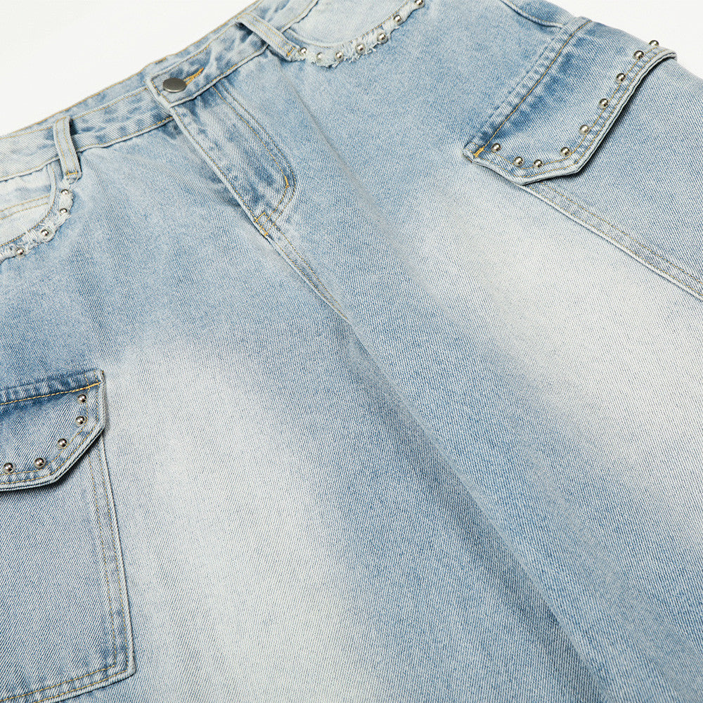 Stamping decorative wide leg denim pants for women | MuddyStock Originals