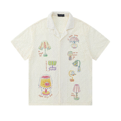 Desk lamp graffiti printed short sleeved shirt for women | MuddyStock Originals