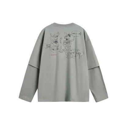 Cartoon Print Fake Two-Piece Long Sleeve T-Shirt For Men And Women | MuddyStock Originals MuddyStock