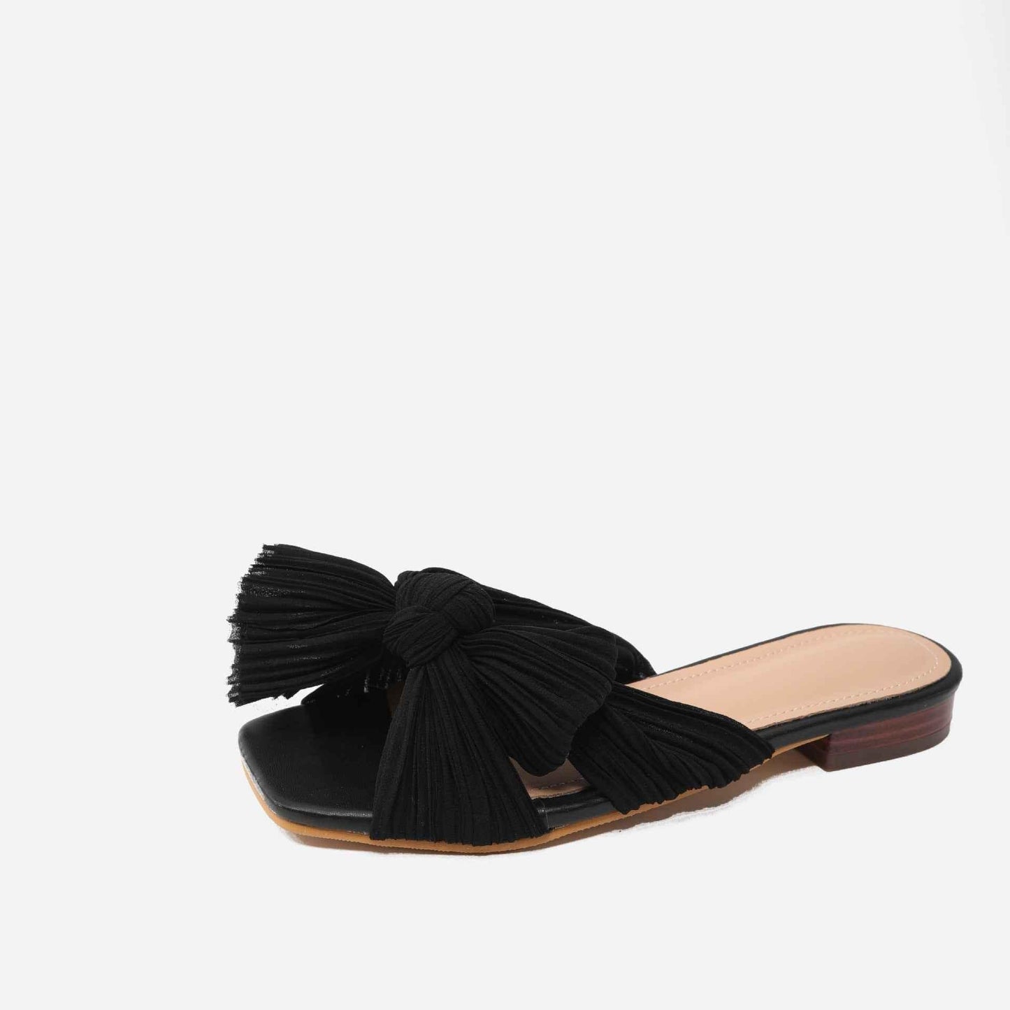 Women's Summer Flat Bottom Bow Mesh Outer Wear Fingerless Slippers black