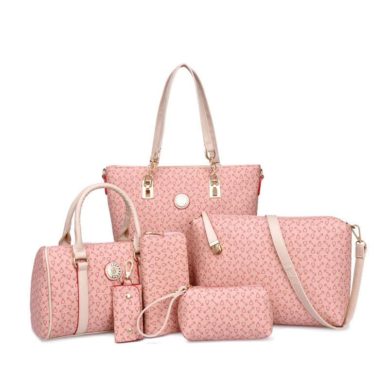 Fish bone patterned six piece bag set | MuddyStock Originals pink