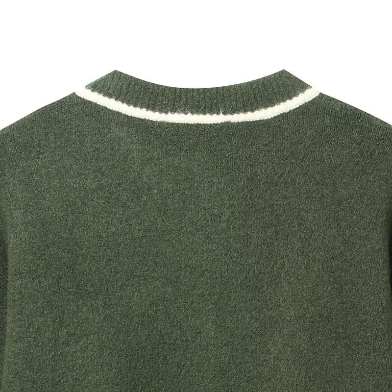 Color blocking trimmed knitted jacket
