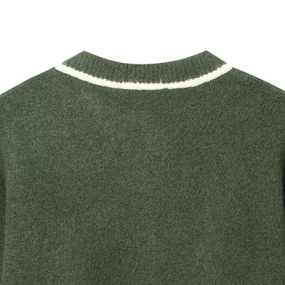 Color blocking trimmed knitted jacket
