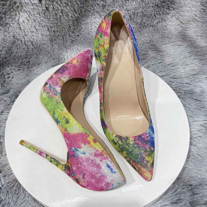 Floral Bling Sequined Women's Pointy Toe High Heel