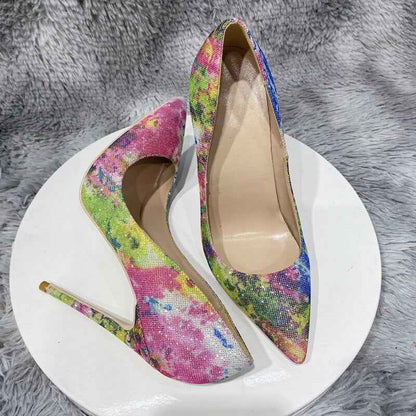 Floral Bling Sequined Women's Pointy Toe High Heel