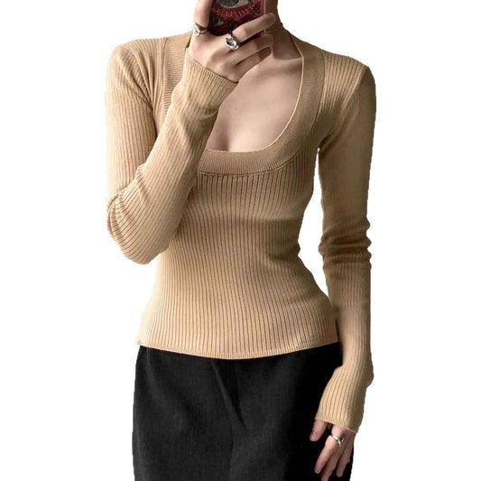 U-Neck Elastic Knit Long Sleeve Top For Women | MuddyStock Originals MuddyStock