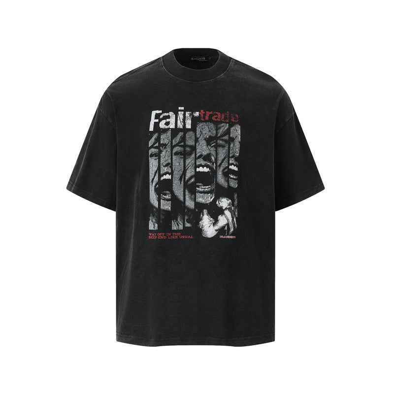 Creative Portrait Print Short Sleeve T-Shirt for Men | MuddyStock Originals Aged Black MuddyStock