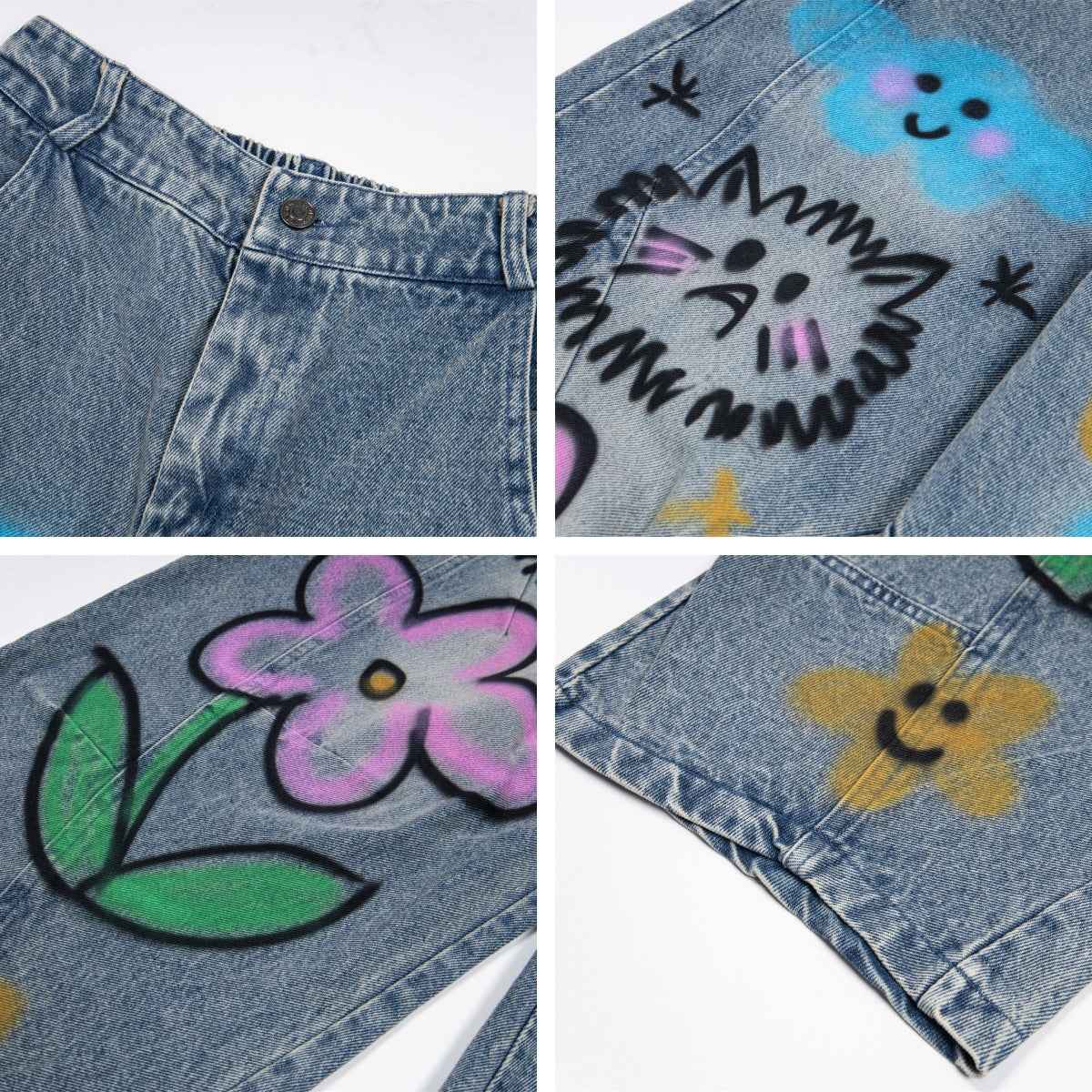 Cartoon graffiti printed jeans wide leg pants for women | MuddyStock Originals