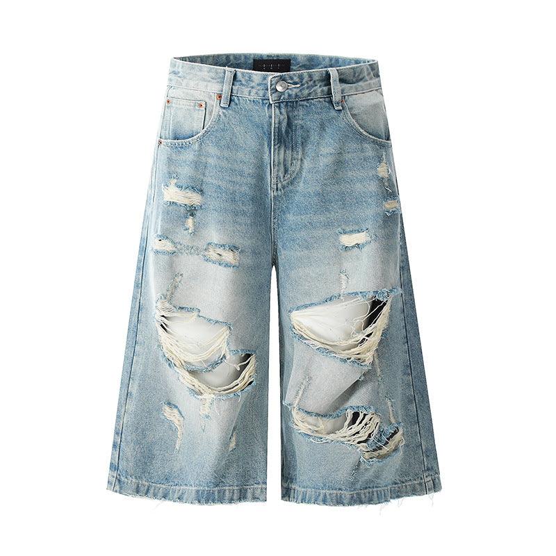 Washed denim shorts with frayed edges and holes | MuddyStock Originals