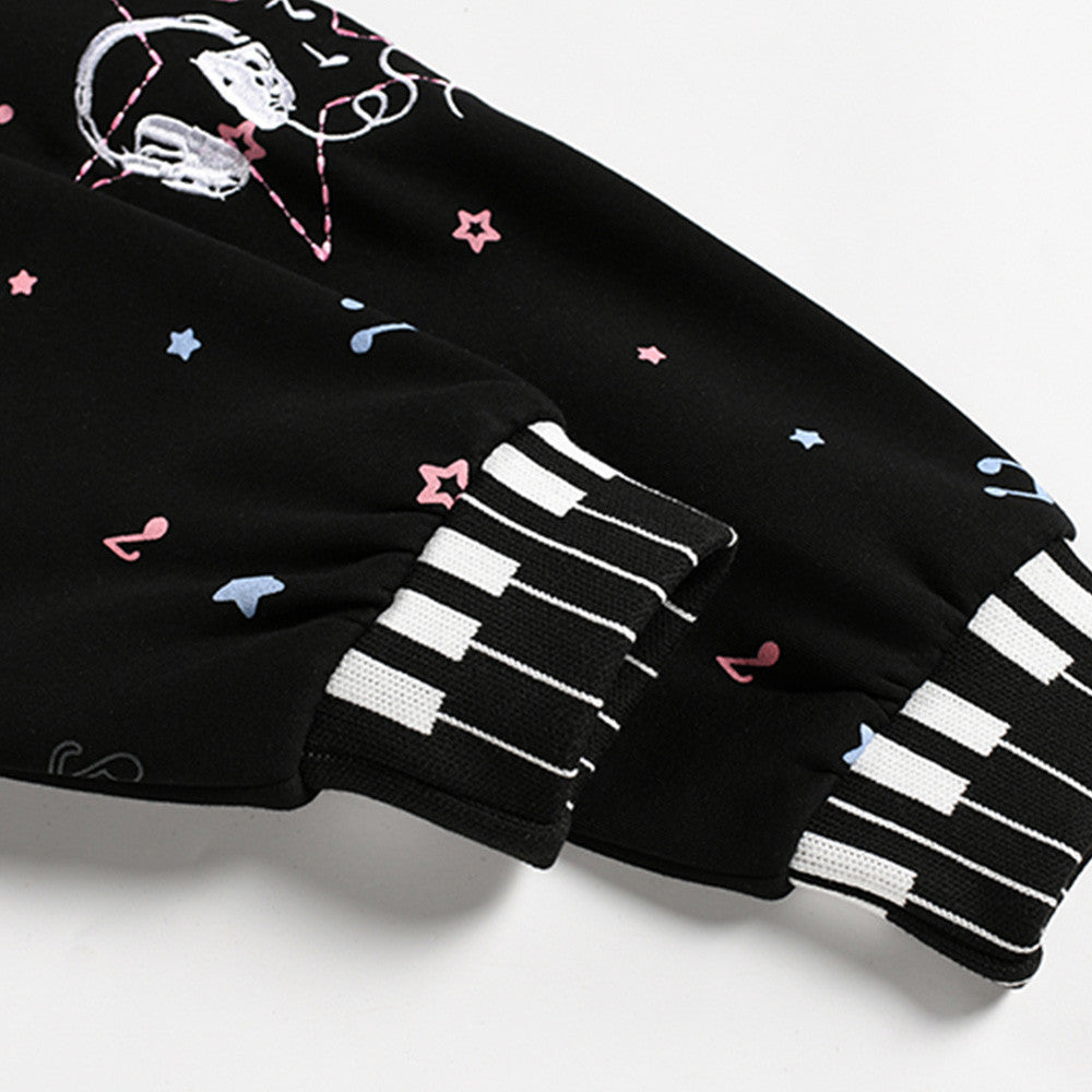 Men's Starry Pattern Cartoon Ears Zip-Up Hoodie Loose Casual Streetwear Jacket