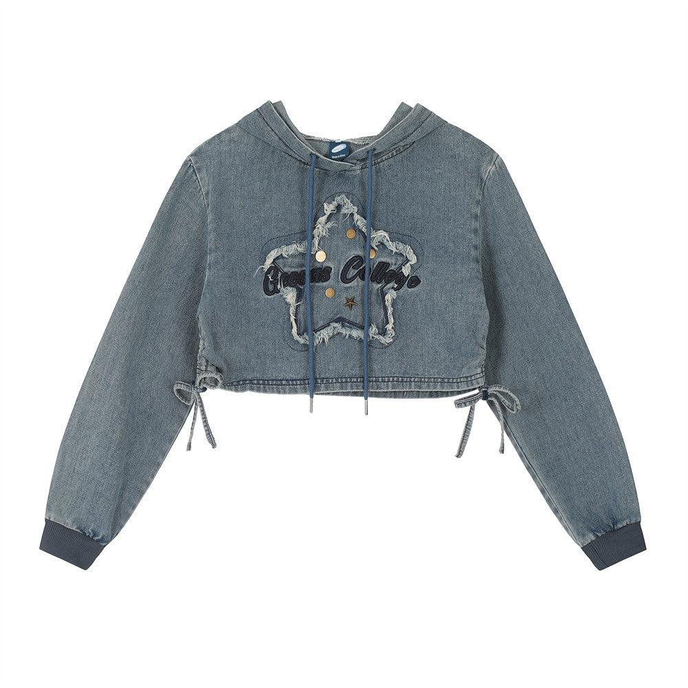 Street Style Star Patch Hoodie For Women | MuddyStock Originals Blue