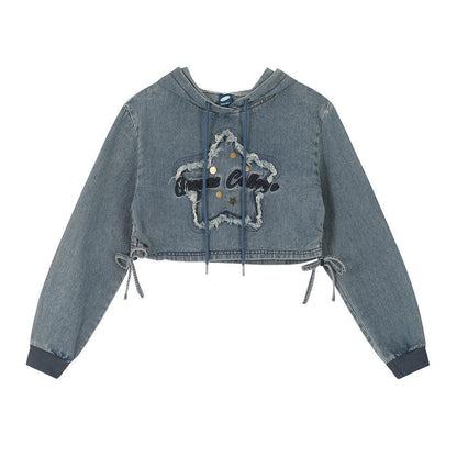 Street Style Star Patch Hoodie For Women | MuddyStock Originals Blue