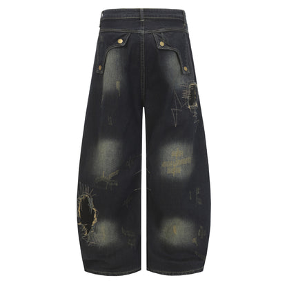 Washed patch curved knife jeans for women | MuddyStock Originals
