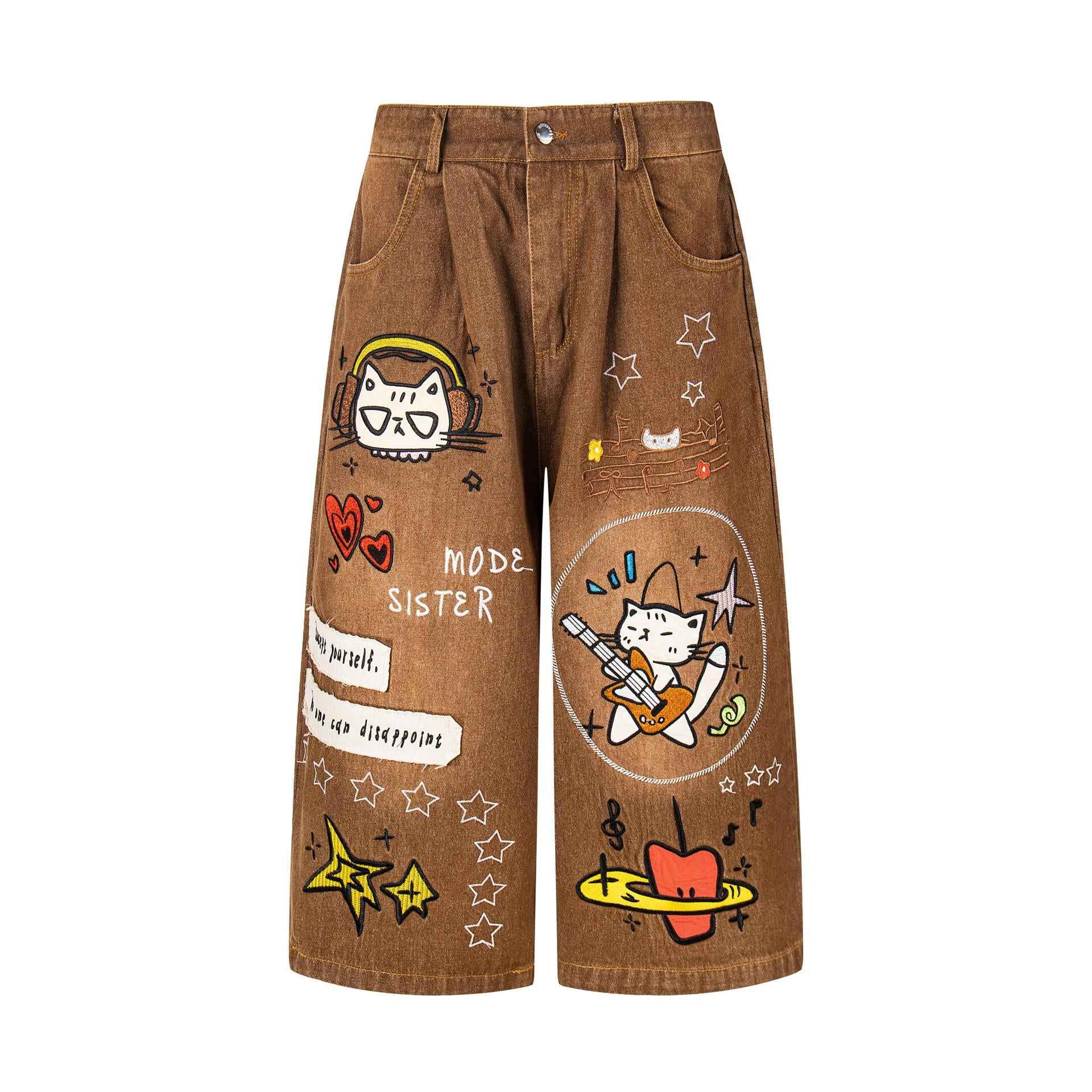 Kitten Patchwork Cropped Pants For Women | MuddyStock Originals brown