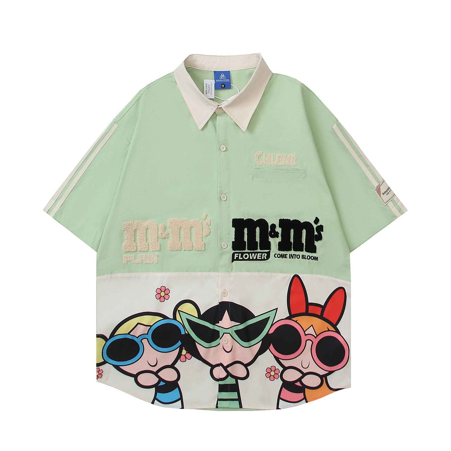 Cartoon Printed Color blocked Short Sleeve Shirt For Women | MuddyStock Originals