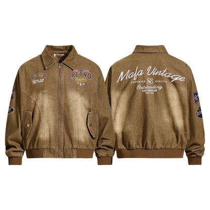 Retro Letter Embroidery Streetwear Cargo Jacket for Men | MuddyStock Originals MuddyStock