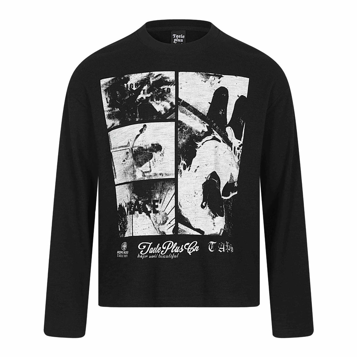 Rock Print Design Long Sleeve Distressed Washed Look Loose Fit T-Shirt For Men | MuddyStock Originals Black