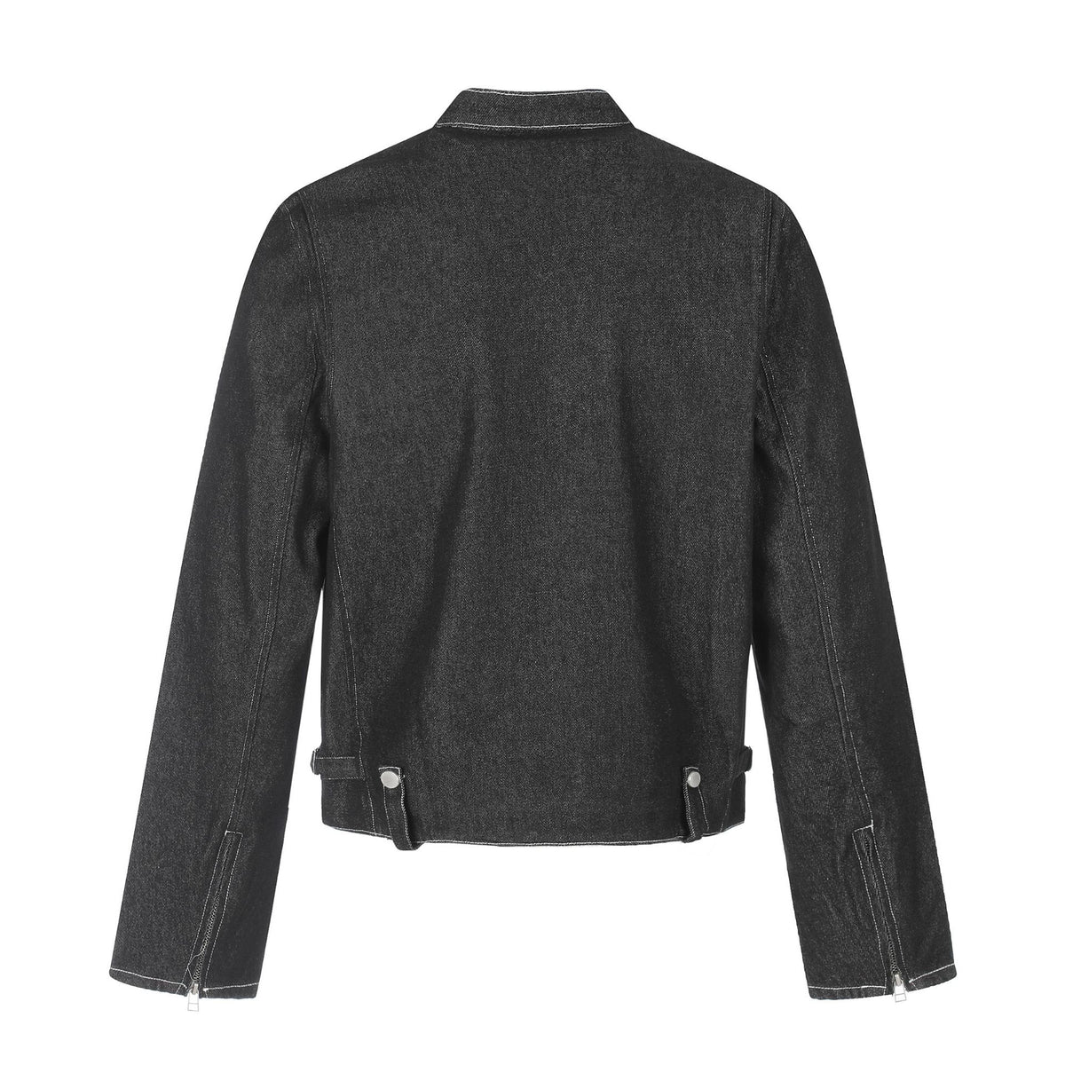Denim Multi-Zipper Stand Collar Cropped Slim Biker Jacket For Men | MuddyStock Originals