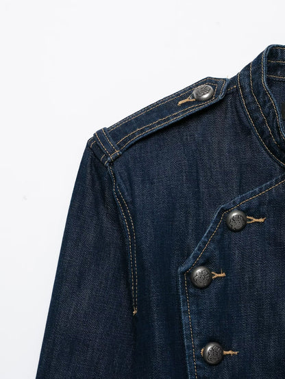 Button embellished denim jacket for women | MuddyStock Originals