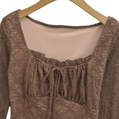 Sexy Lace Short Sleeve Square Neck T-Top