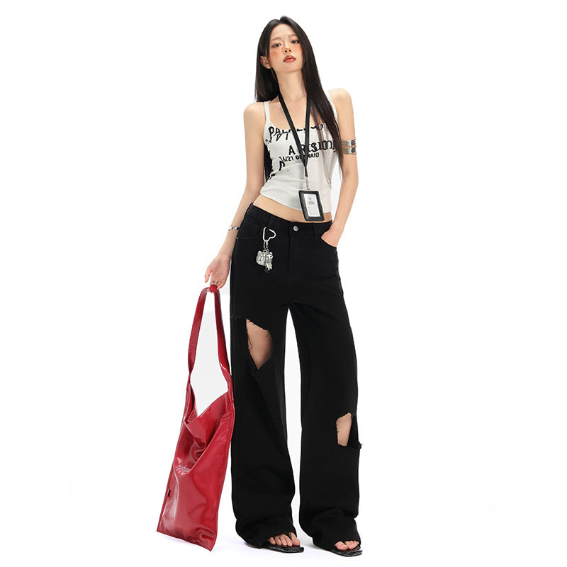 Hole Black Denim Pants For Women | MuddyStock Originals MuddyStock