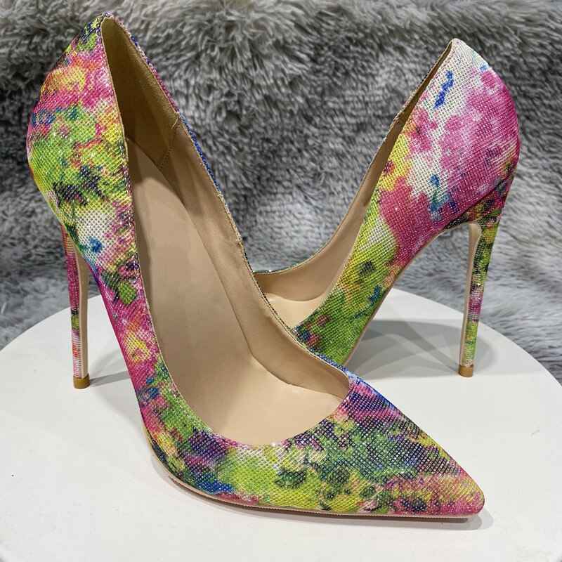 Floral Bling Sequined Women's Pointy Toe High Heel