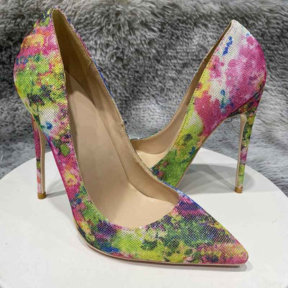 Floral Bling Sequined Women's Pointy Toe High Heel