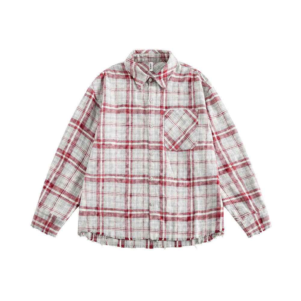 Make old loose plaid long sleeved shirt for women | MuddyStock Originals Red