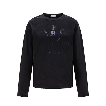 Men's Casual Letter Print Long Sleeve Crew Neck T-Shirt Black